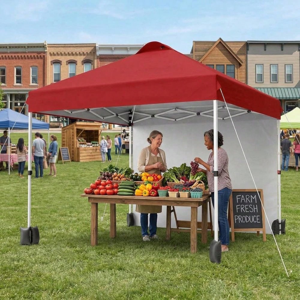 Soonbuy 10x10 Pop Up Canopy,Portable Commercial Canopy Tent,Outdoor Sun Shelter,Beach Tent With 1 Sidewall,Vented Top Roller Bag,4 Sandbags,4 Ropes And 8 Tent Stakes For Home Party Event Camping