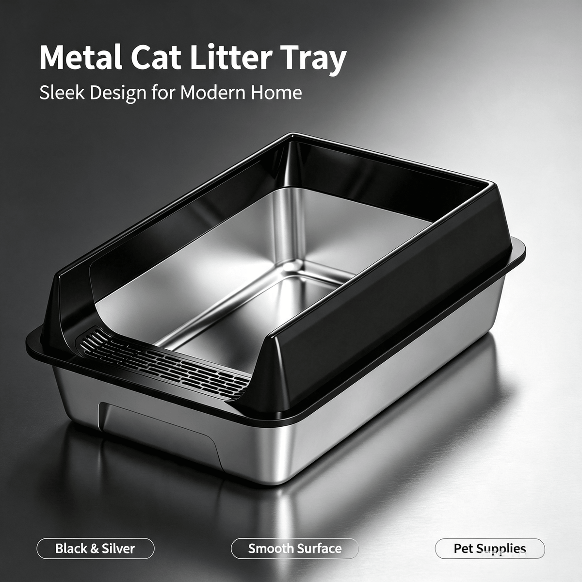 Stainless Steel Cat Litter Box With Anti-Splash Rim, High Side Open Top Metal Litter Pan With Foot Grate, Leak-Proof Easy Clean Cat Toilet For Indoor Kittens Adult Cats
