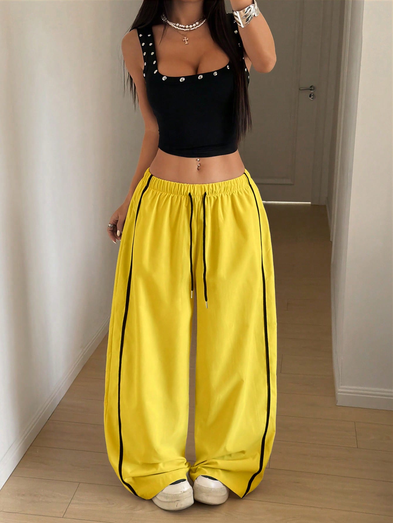 StreetHx Women's Drawstring Waist Wide Leg Loose Harem Pants