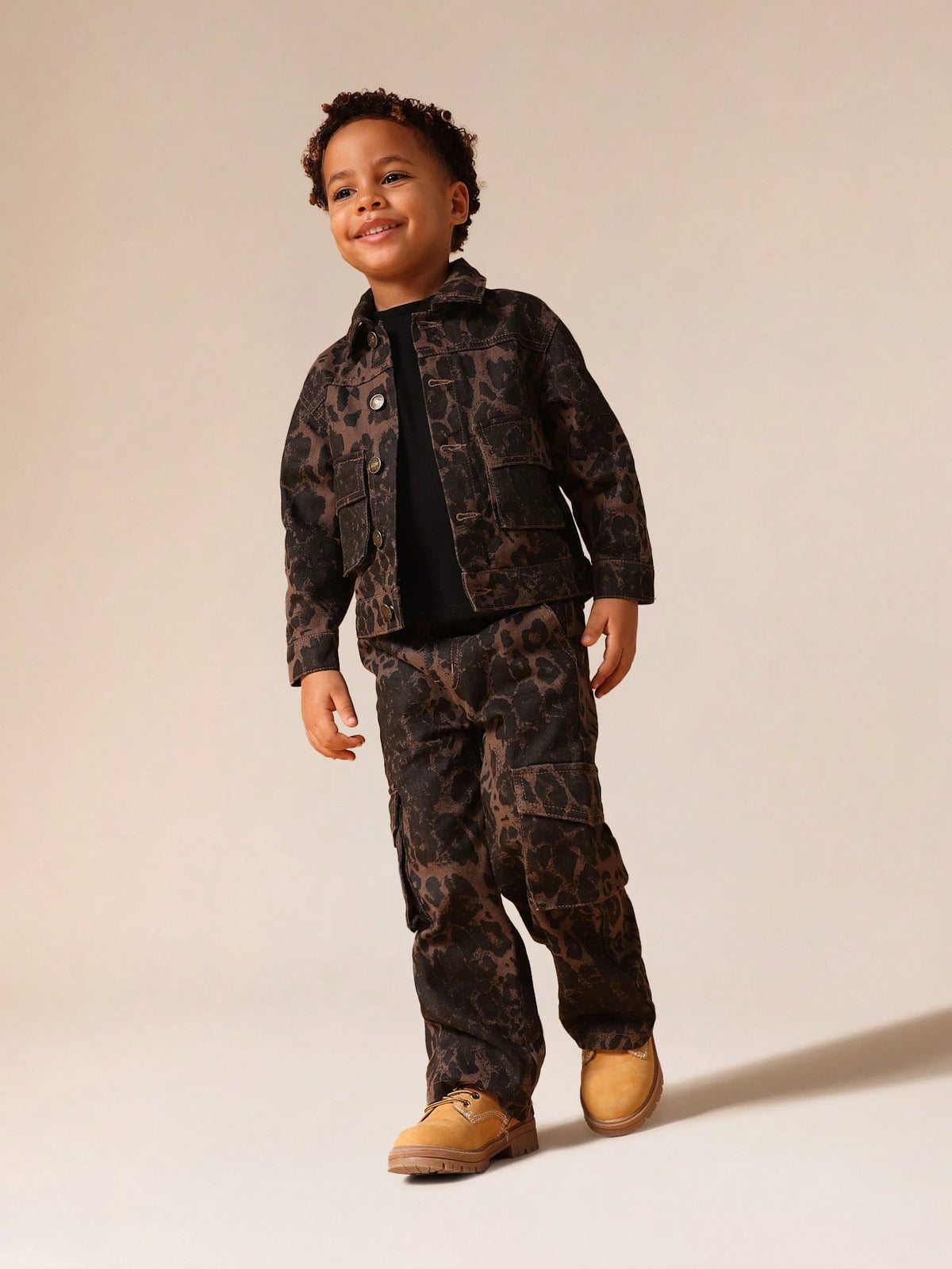 SUMWON Boys Leopard Print Cargo Pants With Cargo Pockets Casual Streetwear Bottoms Vacation