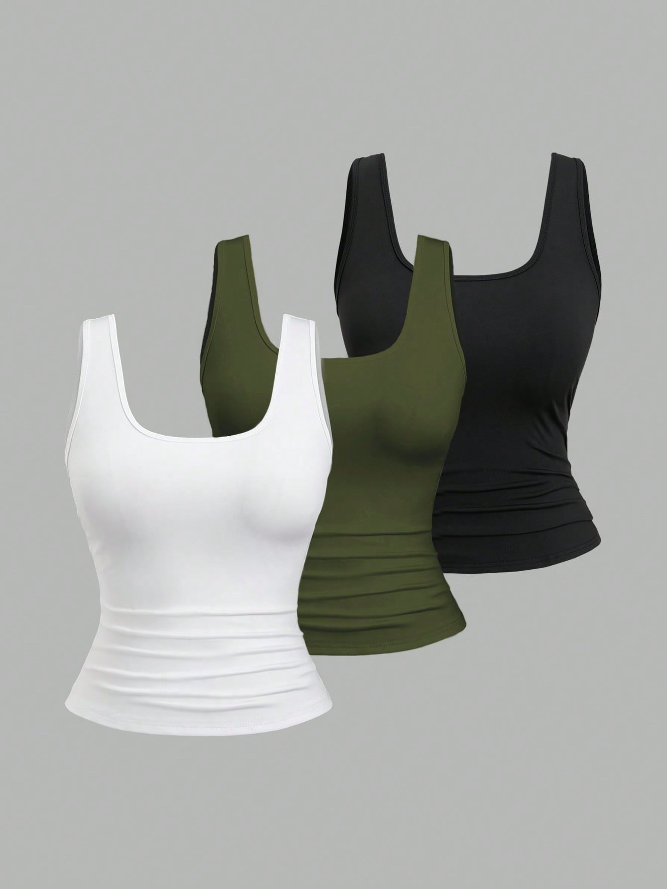 Sweetra Plus Size Women Summer Short Square Neck Pleated Casual Tank Top