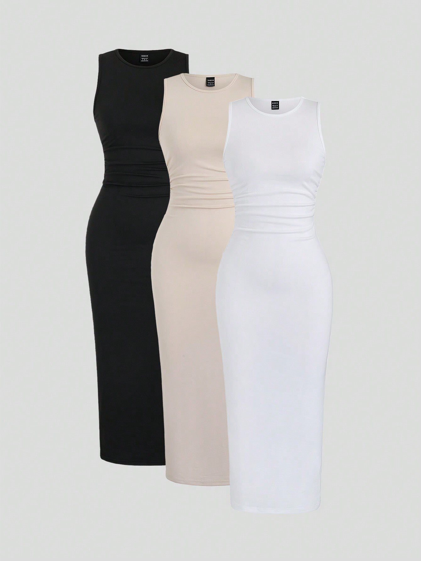 Sweetra Slim Fit Sleeveless Ruched Vest Dress Set Maxi Women Outfit