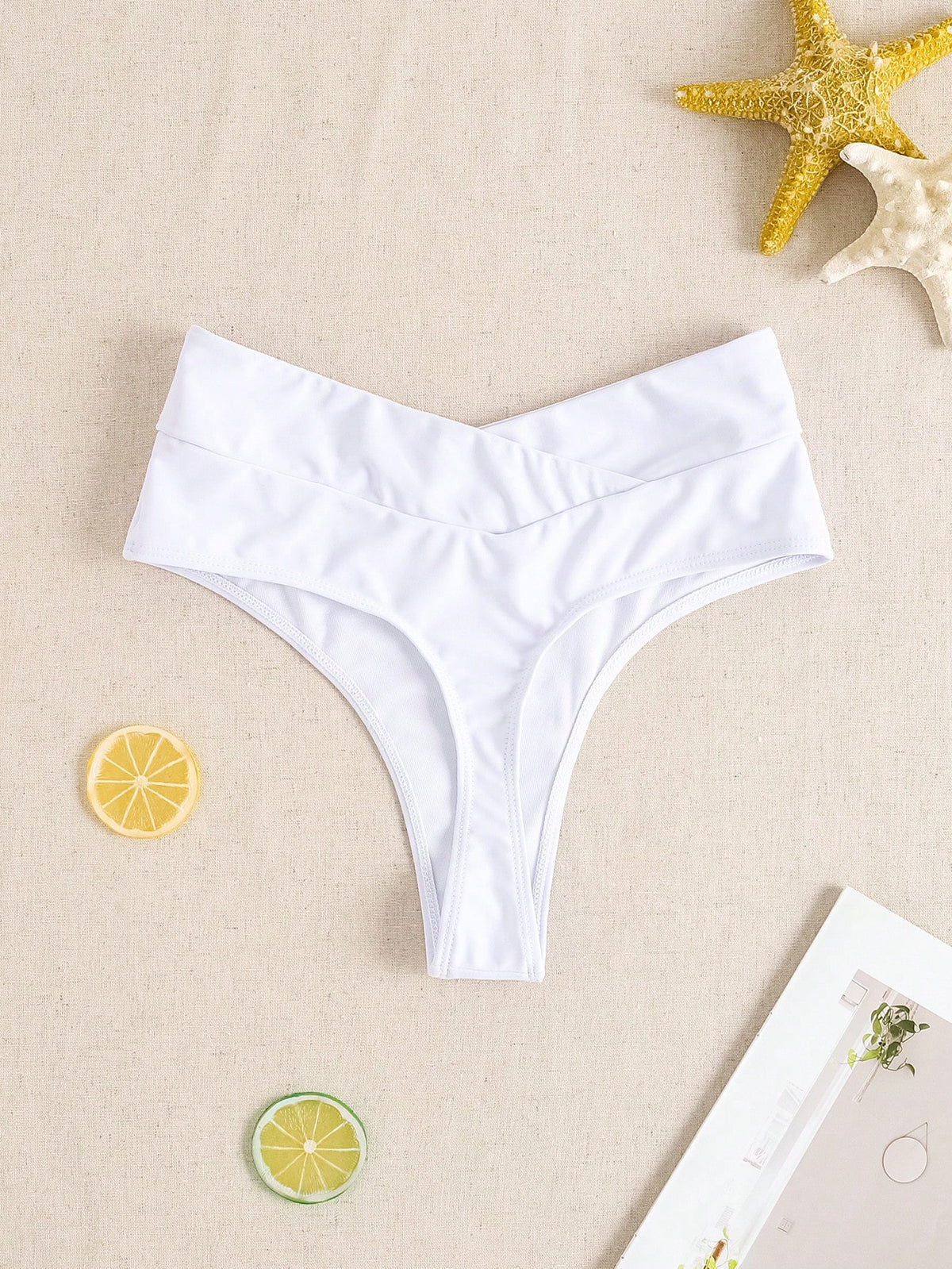 Swim Mod Women's Solid Color Sexy Crisscross Waist Bikini Bottom, Summer New Arrival White