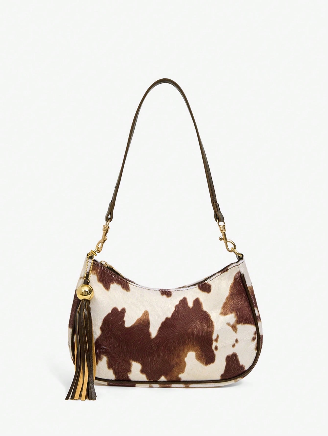 SXY Ladies, Women Shoulder Bag, Hobo Bag, Cow Print, Animal Print, Tassel Decorative Pendant, Retro, Vintage, Fashionable, Elegant, Simple, Personalized, Versatile, Classic, For Commute, Office