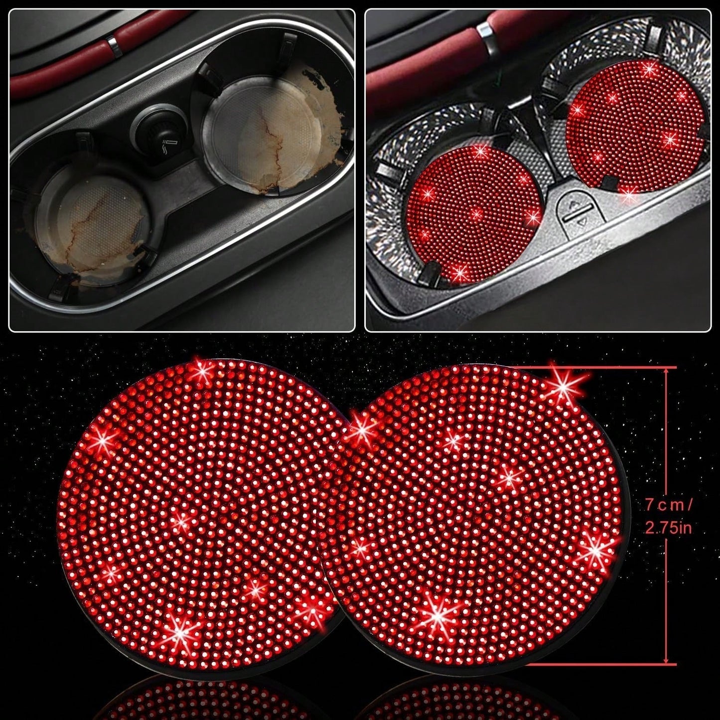 TAIMASI 27-Piece Bling Car Accessories Set- Universal Fit Steering Wheel Covers, License Plate Frames, Phone Holder, Car Fast Charger, Coasters