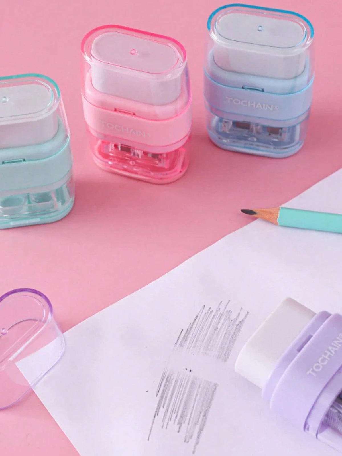 TOCHAIN 1pc/2pcs/4pcs Random Color Creative Stationery Pencil Sharpener & Eraser 2-In-1 Student Supplies, Morandian Color Compact Portable Single/Double Hole Sharpener, Novelty Gift For Students, Scho