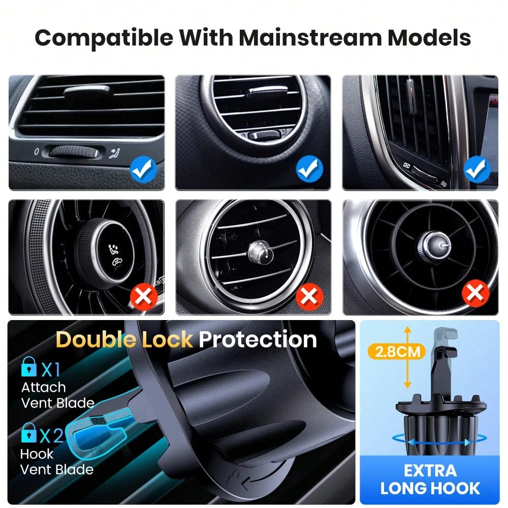 TOPK Magnetic Car Mount, Magnetic Phone Holder For Car With Powerful Magnetism, Upgraded Metal Hook Vent Clip, Single-Hand Operation, Compatible With IPhone 15 14 13 12 Pro Max Plus.