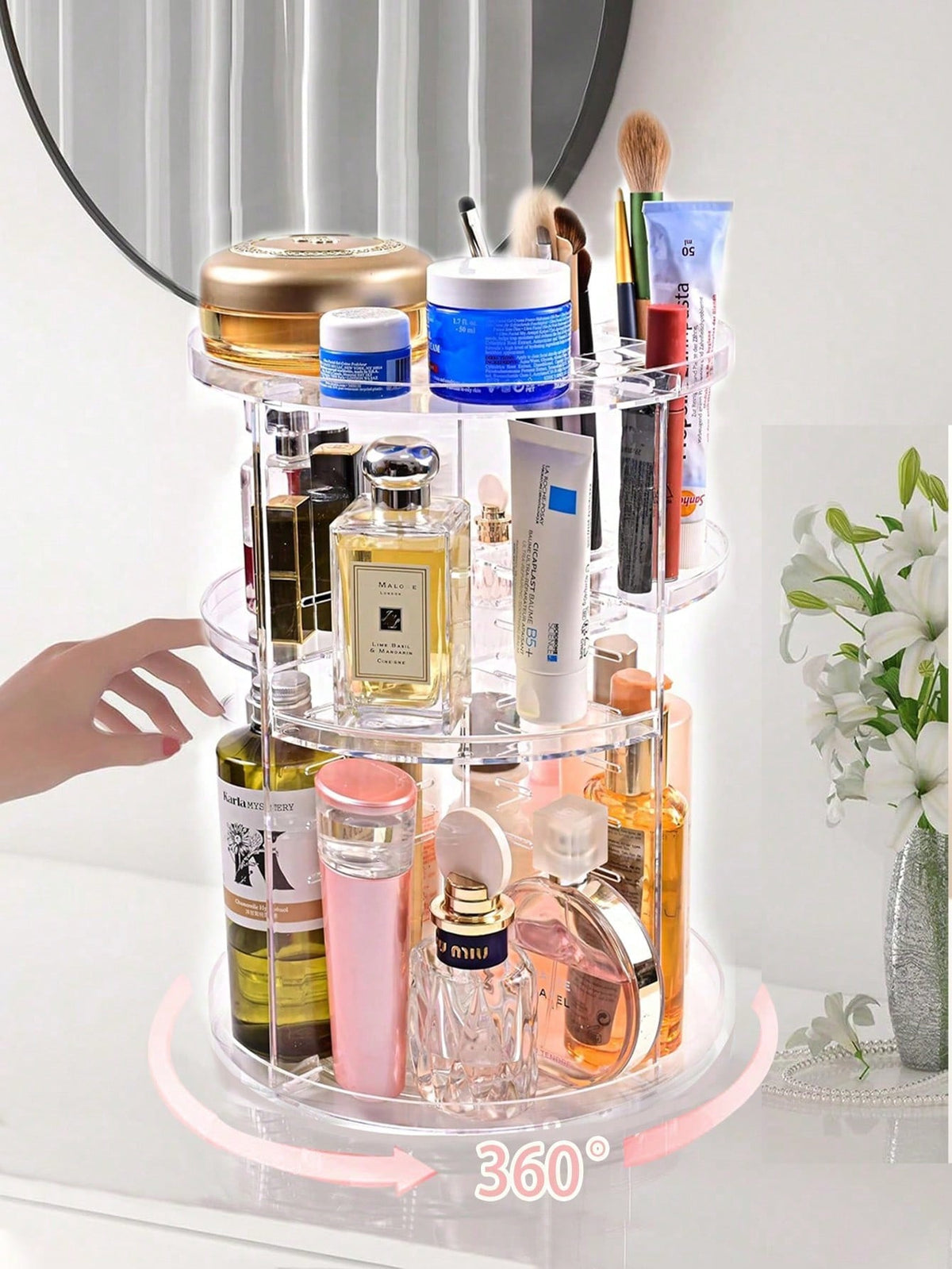 Transparent Cosmetic Storage Rack, 360-Degree Rotating Desktop Organizing Shelf, Acrylic Dressing Table Lipstick Skin Care Products Storage Box, Cosmetic Display Rack