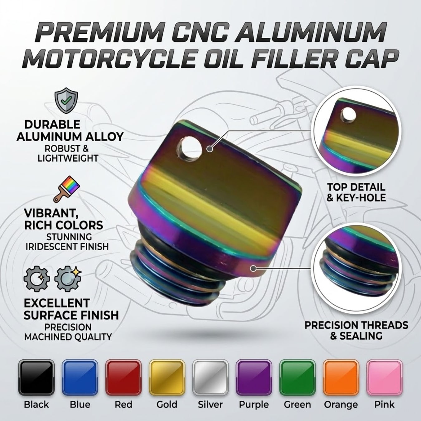 Universal CNC Aluminum Alloy Engine Oil Filler Cap – M20*2.5 Thread Screw Plug, Waterproof Motorcycle Oil Tank Cover & Motor Engine Parts For Suzuki GSX250R, CRF250L & Kawasaki 400