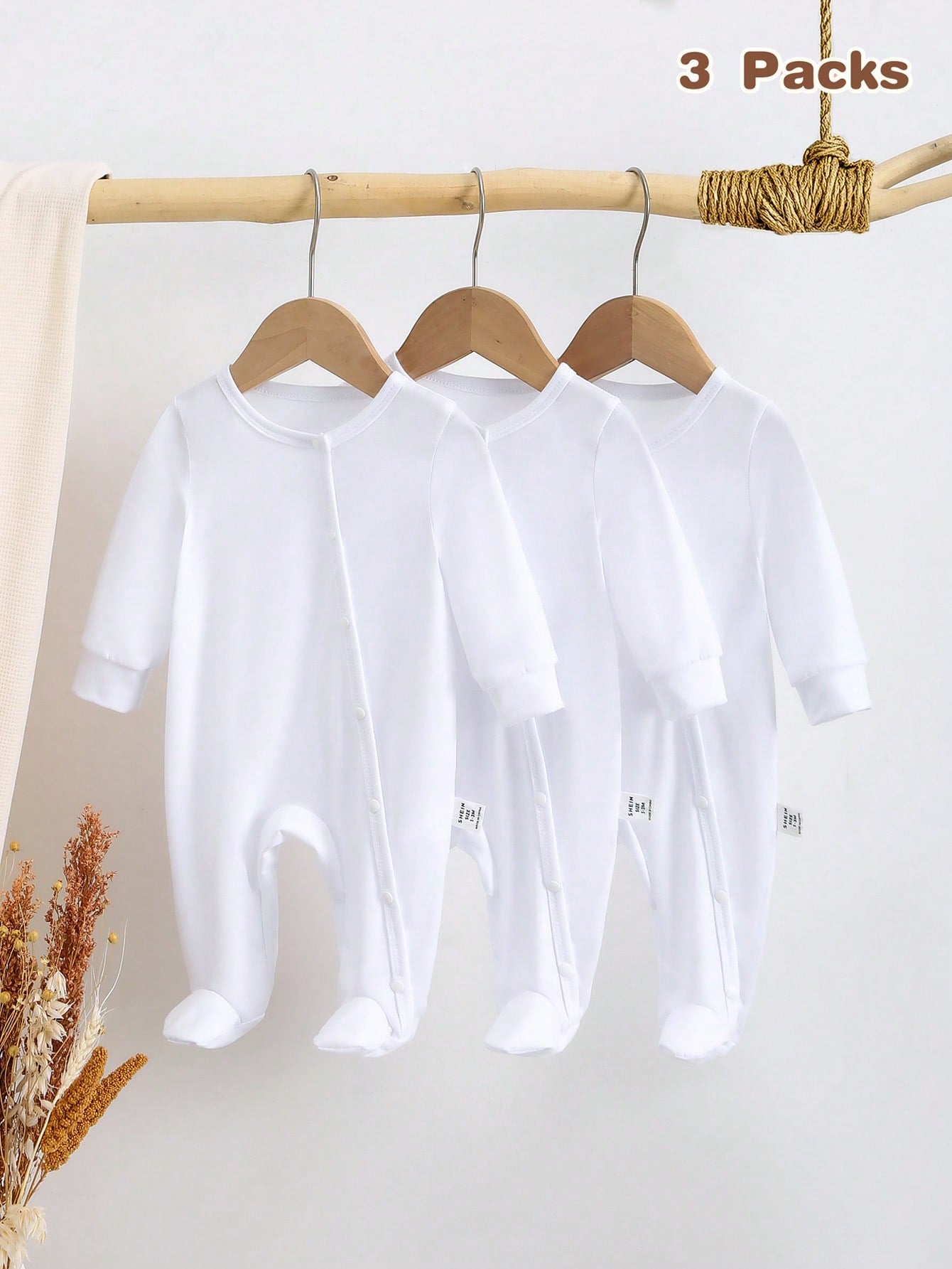 Vintaside Kids 3pcs/Set Newborn Baby Jumpsuits, Long Sleeve Footed Jumpsuit Pajamas