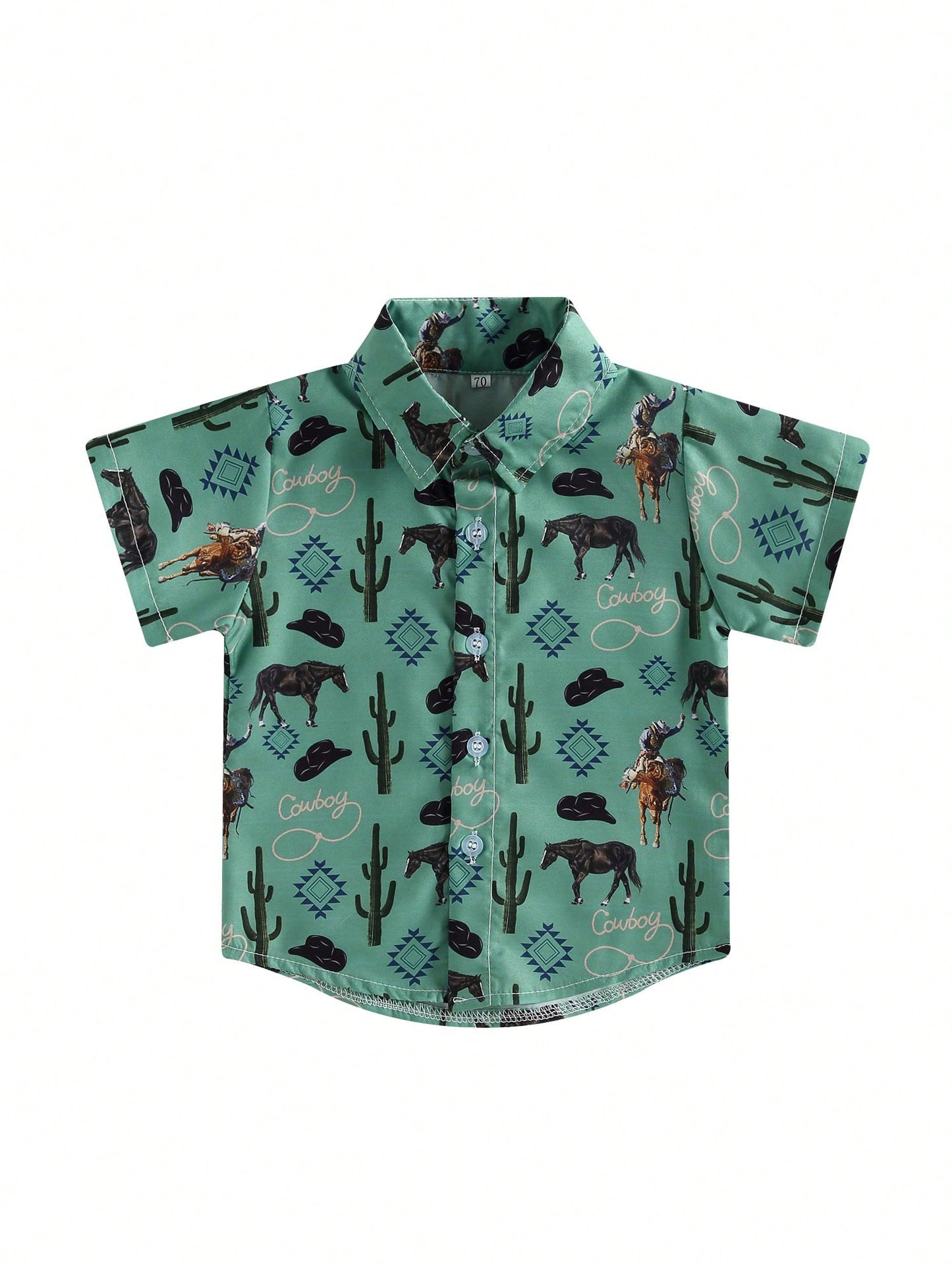 Western Baby Boy Clothes Button Down Short Sleeve Shirts Country Cowboy Dress Shirt Tops Summer Vintage Clothes
