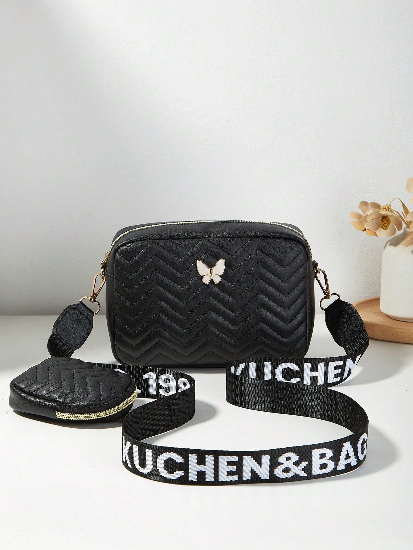 Women's Butterfly Shoulder Bag, Quilted Crossbody Bag, Small Pouch Wallet