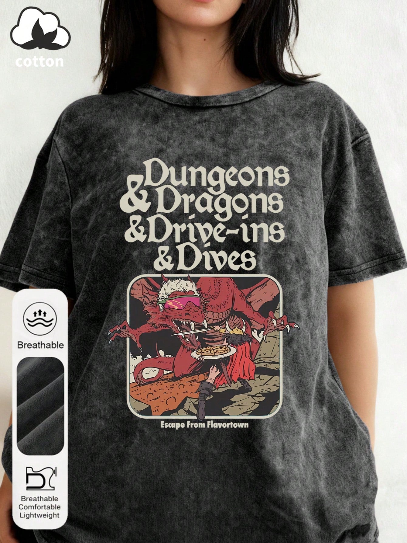 Women's Summer Adventure Graphic Print Round Neck Short Sleeve Casual Plus Size Washed Black T-Shirt Top Escape Spice Town Letter Print Women's Top Evil Red Dragon Graphic Print Women's 2026 Summer Cl