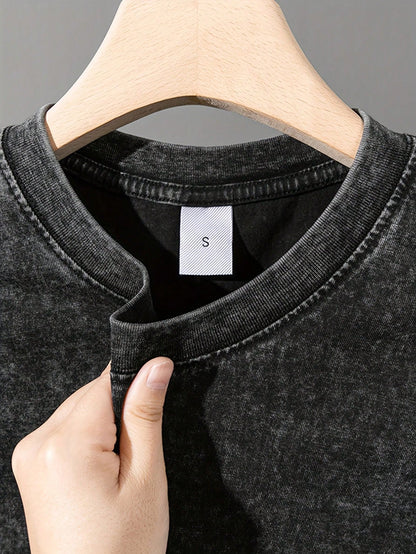 0-5XLSoft Acid Wash Cotton Women Oversized Crew Neck Short Sleeve Tee, Vintage Solid Casual Summer Tops Daily Beach Vacation Multi Color Available