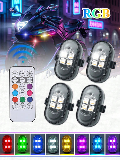 1/2/4/6pcs Wireless LED Flashing Lights With Remote Control, Mini Lights, 8 Colors, USB Rechargeable, Anti-Collision, LED Emergency Warning Lights For Car, Motorcycle, Drone, Airplane, Bicycle