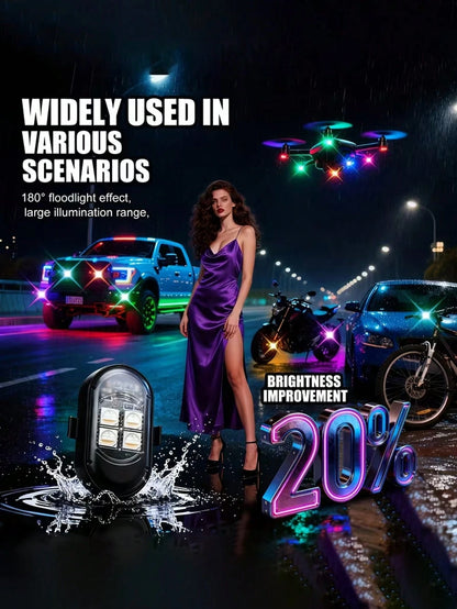 1/2/4/6pcs Wireless LED Flashing Lights With Remote Control, Mini Lights, 8 Colors, USB Rechargeable, Anti-Collision, LED Emergency Warning Lights For Car, Motorcycle, Drone, Airplane, Bicycle