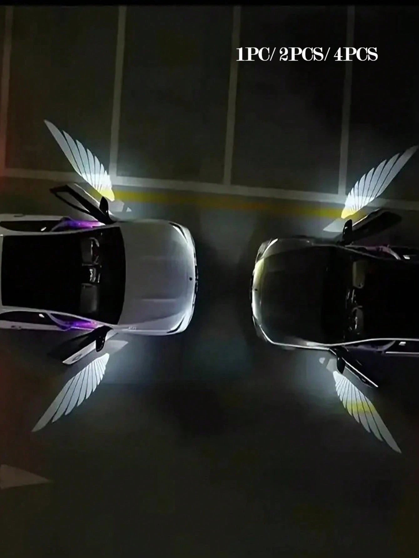 1/2/4pcs Angel Wing Shaped Car Ambient Lights, Giving Your Car Wings, Multiple Patterns (Not Limited To Angel Wings), Instant Install Door Projector, Angel Wings Love Magic Array Smart Induction Ligh