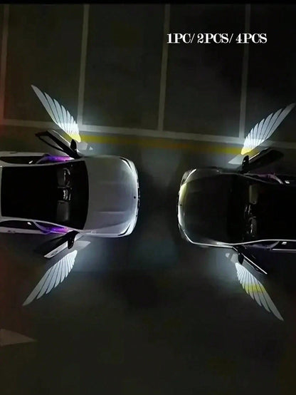 1/2/4pcs Angel Wing Shaped Car Ambient Lights, Giving Your Car Wings, Multiple Patterns (Not Limited To Angel Wings), Instant Install Door Projector, Angel Wings Love Magic Array Smart Induction Ligh