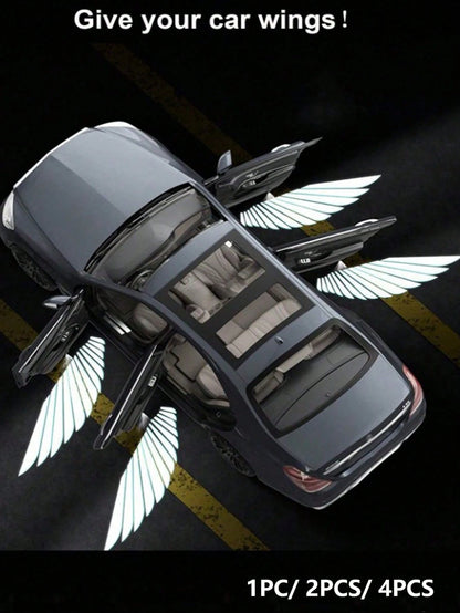 1/2/4pcs Angel Wing Shaped Car Ambient Lights, Giving Your Car Wings, Multiple Patterns (Not Limited To Angel Wings), Instant Install Door Projector, Angel Wings Love Magic Array Smart Induction Ligh