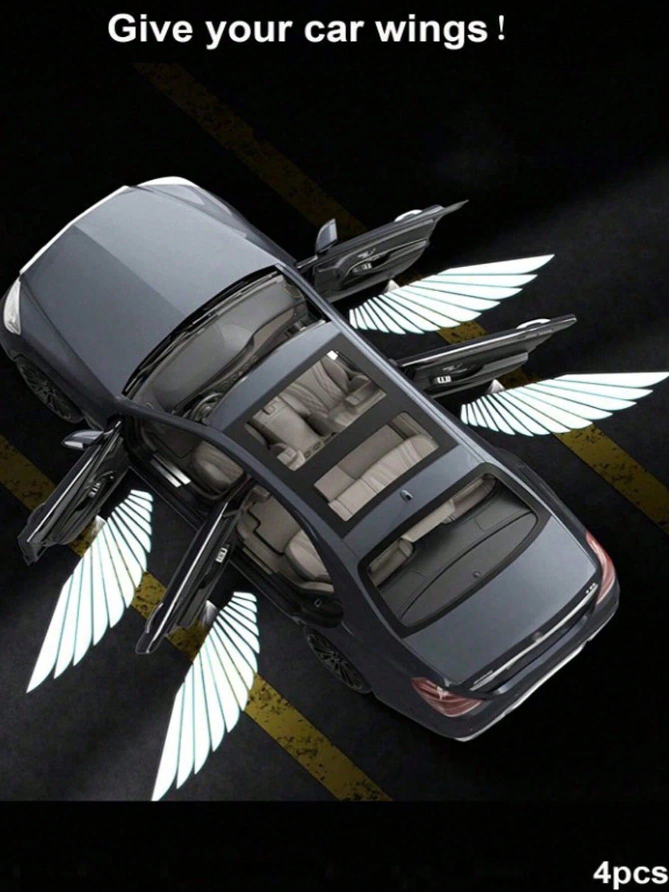 1/2/4pcs Angel Wing Shaped Car Ambient Lights, Giving Your Car Wings, Multiple Patterns (Not Limited To Angel Wings), Instant Install Door Projector, Angel Wings Love Magic Array Smart Induction Ligh