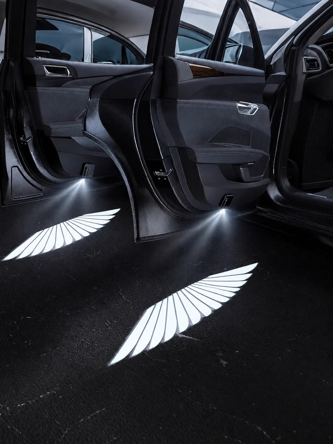 1/2/4pcs Angel Wing Shaped Car Ambient Lights, Giving Your Car Wings, Multiple Patterns (Not Limited To Angel Wings), Instant Install Door Projector, Angel Wings Love Magic Array Smart Induction Ligh