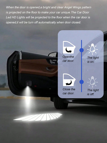 1/2/4pcs Angel Wing Shaped Car Ambient Lights, Giving Your Car Wings, Multiple Patterns (Not Limited To Angel Wings), Instant Install Door Projector, Angel Wings Love Magic Array Smart Induction Ligh
