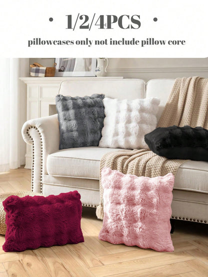 1/2/4pcs Christmas Red Luxury Faux Rabbit Fur Pillow Covers, Without Pillow Insert, Warm Soft Comfortable, Fluffy Plush Home Decor Cushion Covers, Suitable For Living Room Sofa, Bedroom Bed, Large Dec