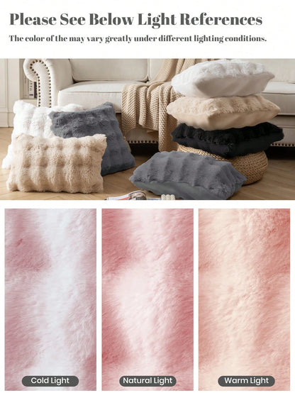 1/2/4pcs Christmas Red Luxury Faux Rabbit Fur Pillow Covers, Without Pillow Insert, Warm Soft Comfortable, Fluffy Plush Home Decor Cushion Covers, Suitable For Living Room Sofa, Bedroom Bed, Large Dec