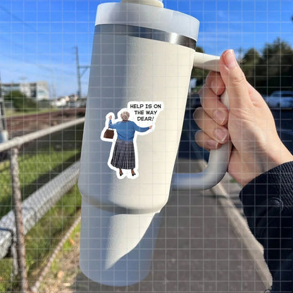1/2/5Pcs,"Granny'S On The Way: Helpful Support Gag" Sticker,Playful Retro Elder,Suitable For Laptop, Water Bottle, Tumbler, Phone Case, Car Window, Plastic, Glass, Metal, And Ceramic Surfaces