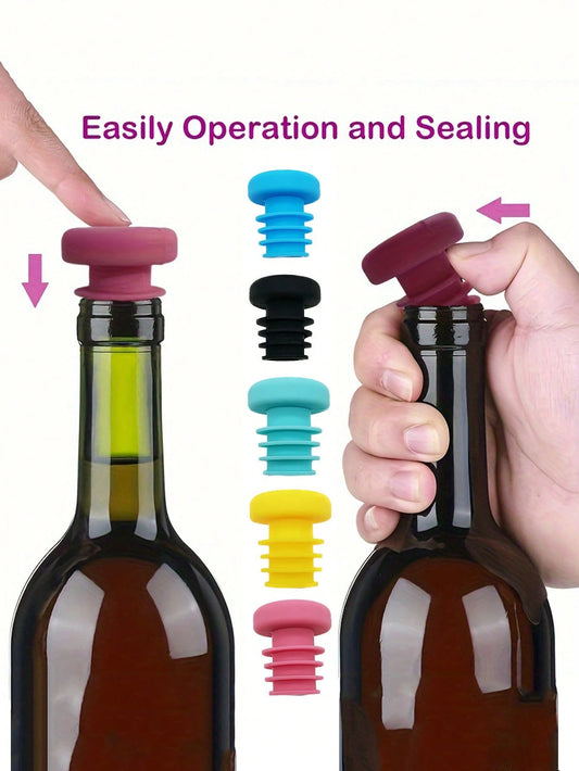 1/2/5pcs Simple & Easy To Use Silicone Wine Stopper, Silicone Wine Beer Bottle Stopper Champagne Drink Sealer Plug,Reusable Silicone Wine Cork, Suitable For Bottles Of Wine, Beer, Champagne, For Dis