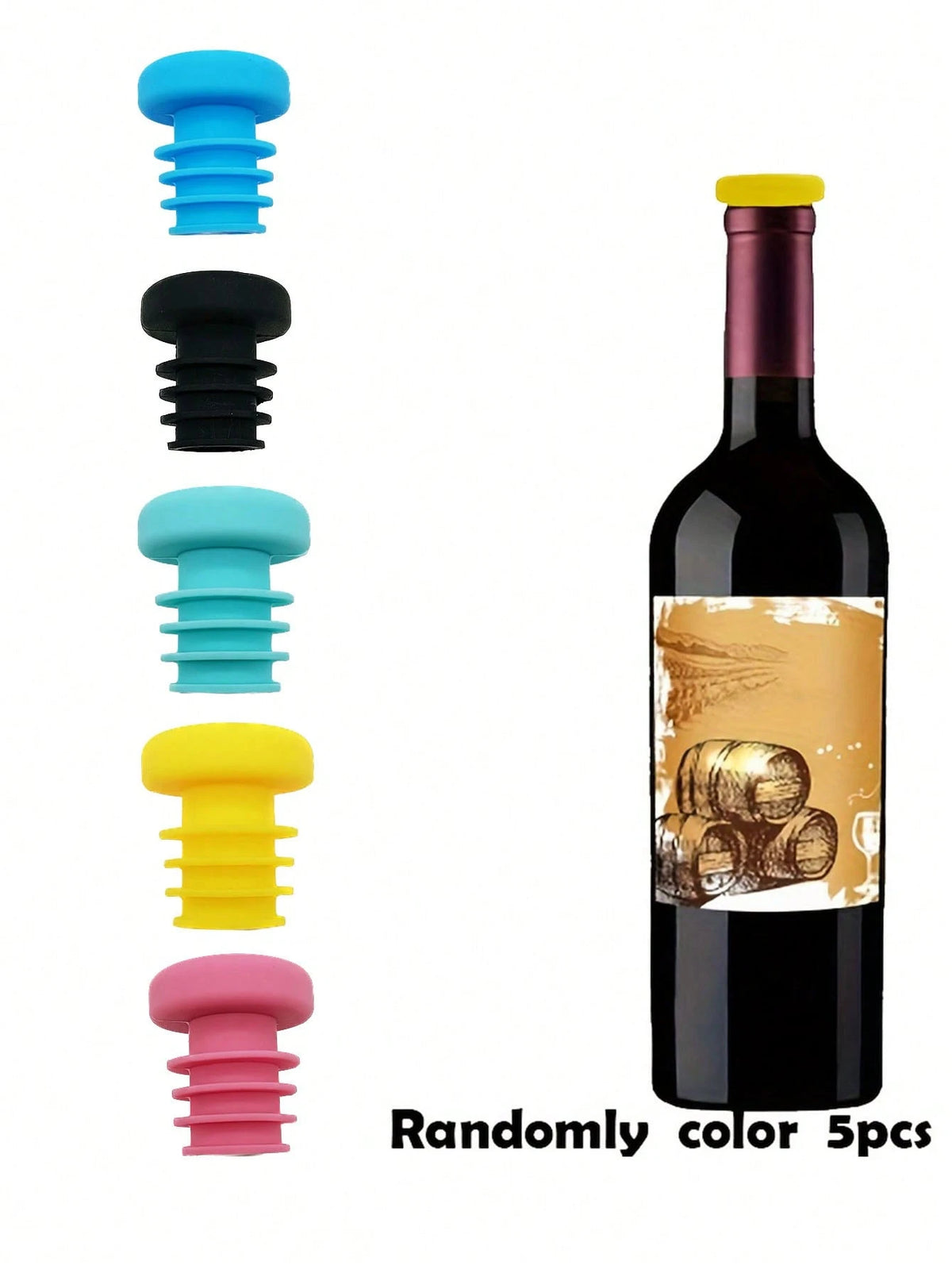1/2/5pcs Simple & Easy To Use Silicone Wine Stopper, Silicone Wine Beer Bottle Stopper Champagne Drink Sealer Plug,Reusable Silicone Wine Cork, Suitable For Bottles Of Wine, Beer, Champagne, For Dis