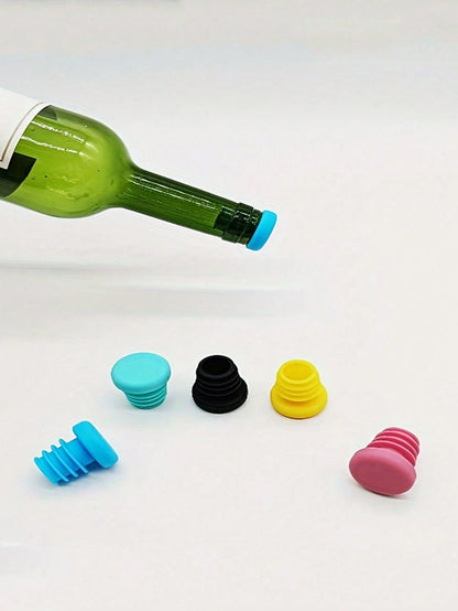 1/2/5pcs Simple & Easy To Use Silicone Wine Stopper, Silicone Wine Beer Bottle Stopper Champagne Drink Sealer Plug,Reusable Silicone Wine Cork, Suitable For Bottles Of Wine, Beer, Champagne, For Dis