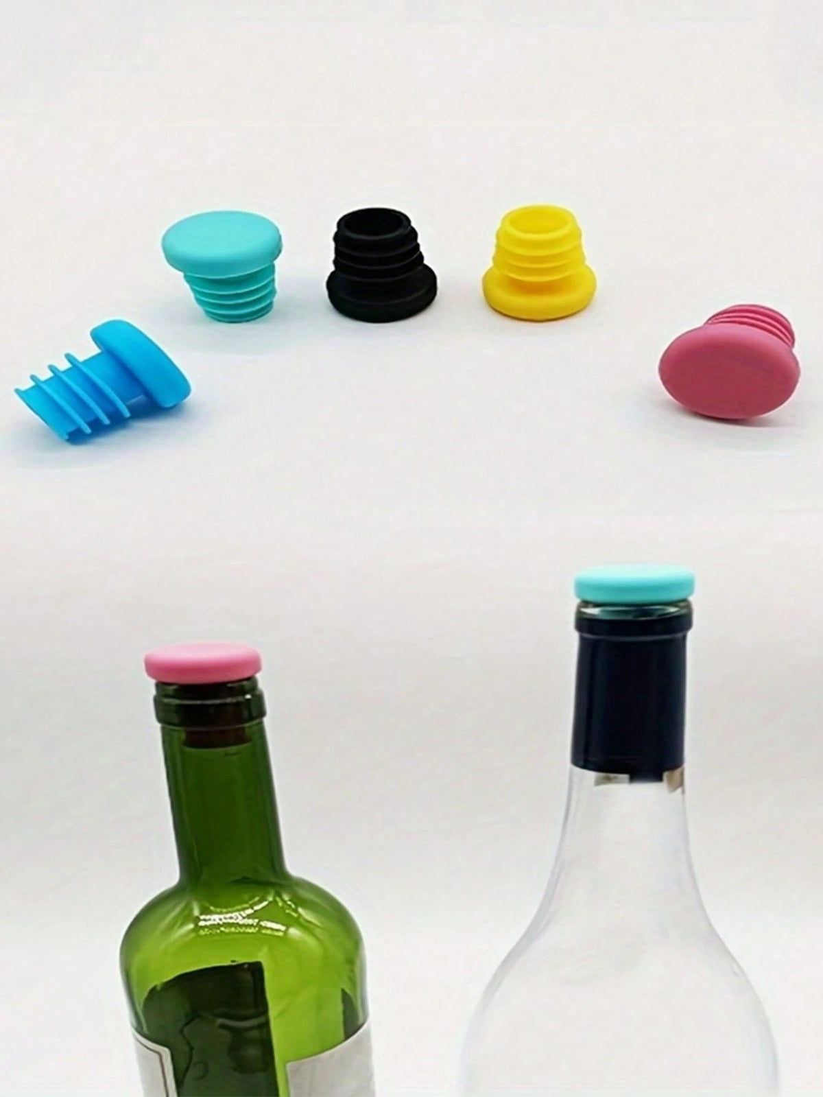1/2/5pcs Simple & Easy To Use Silicone Wine Stopper, Silicone Wine Beer Bottle Stopper Champagne Drink Sealer Plug,Reusable Silicone Wine Cork, Suitable For Bottles Of Wine, Beer, Champagne, For Dis
