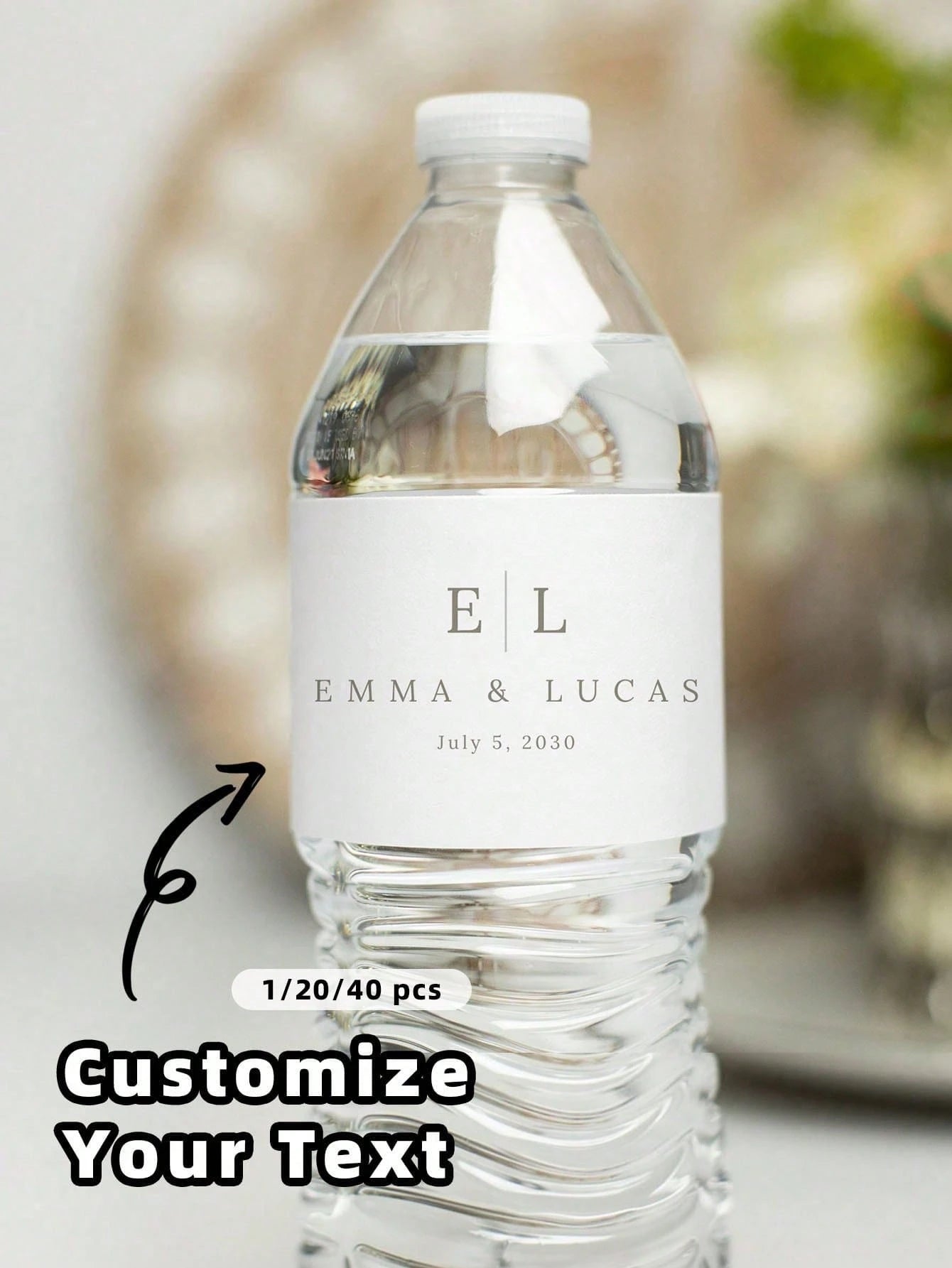 1/20/40pcs Wedding Customized Water Bottle Stickers, Personalized Customizable Text Stickers, PVC Waterproof, Suitable For Wedding, Gathering, Party Decoration, Wine Bottles, Ideal Gift For Groom, Bri