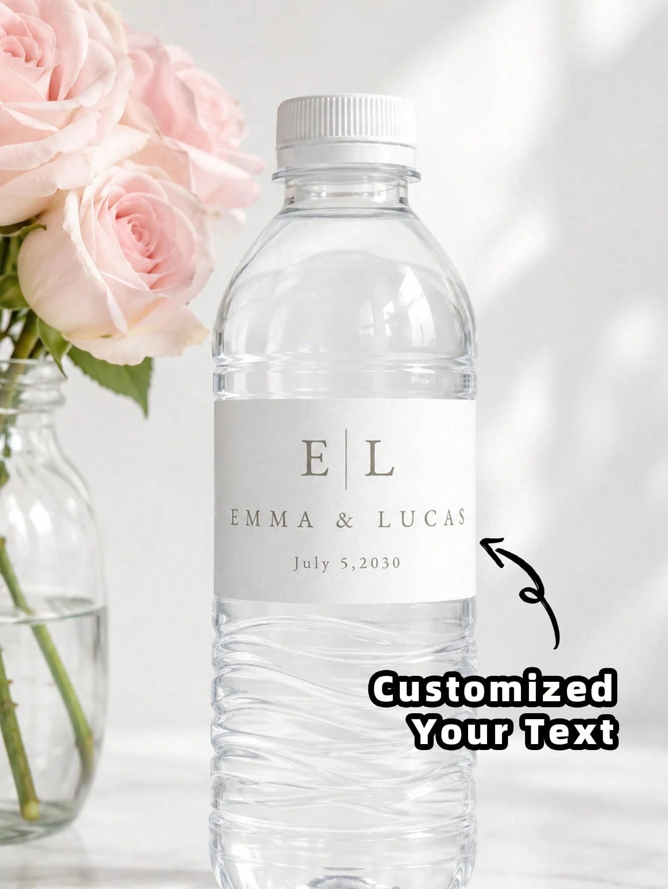1/20/40pcs Wedding Customized Water Bottle Stickers, Personalized Customizable Text Stickers, PVC Waterproof, Suitable For Wedding, Gathering, Party Decoration, Wine Bottles, Ideal Gift For Groom, Bri