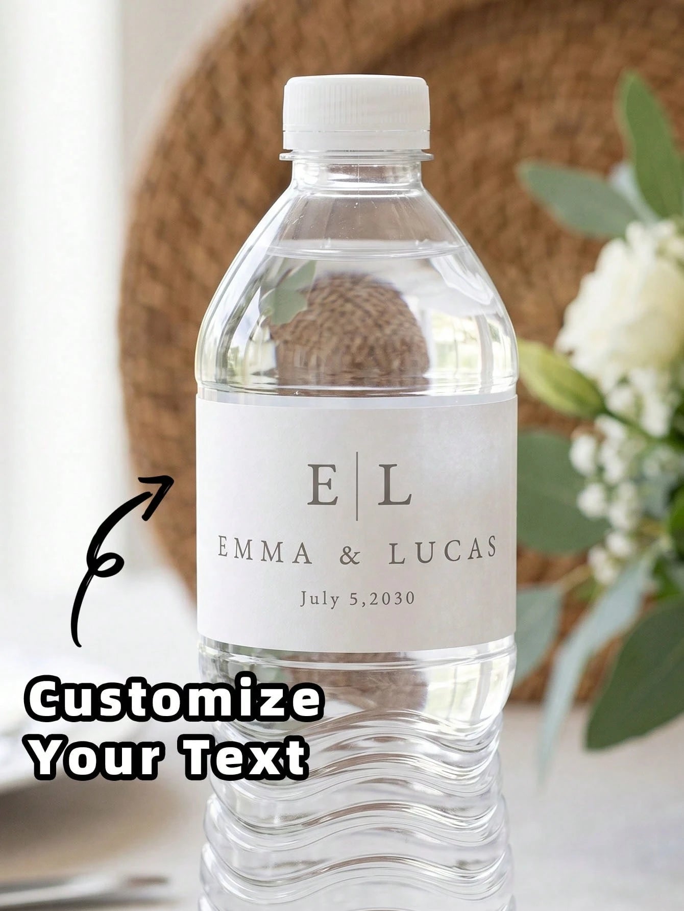 1/20/40pcs Wedding Customized Water Bottle Stickers, Personalized Customizable Text Stickers, PVC Waterproof, Suitable For Wedding, Gathering, Party Decoration, Wine Bottles, Ideal Gift For Groom, Bri