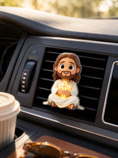 1/2pcs 2D Jesus Holding Cross Pattern Car Air Vent Clip Decor, Aromatherapy Diffuser, Cute Car Accessory, Holiday Birthday Gift, Car Accessories