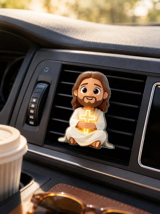 1/2pcs 2D Jesus Holding Cross Pattern Car Air Vent Clip Decor, Aromatherapy Diffuser, Cute Car Accessory, Holiday Birthday Gift, Car Accessories
