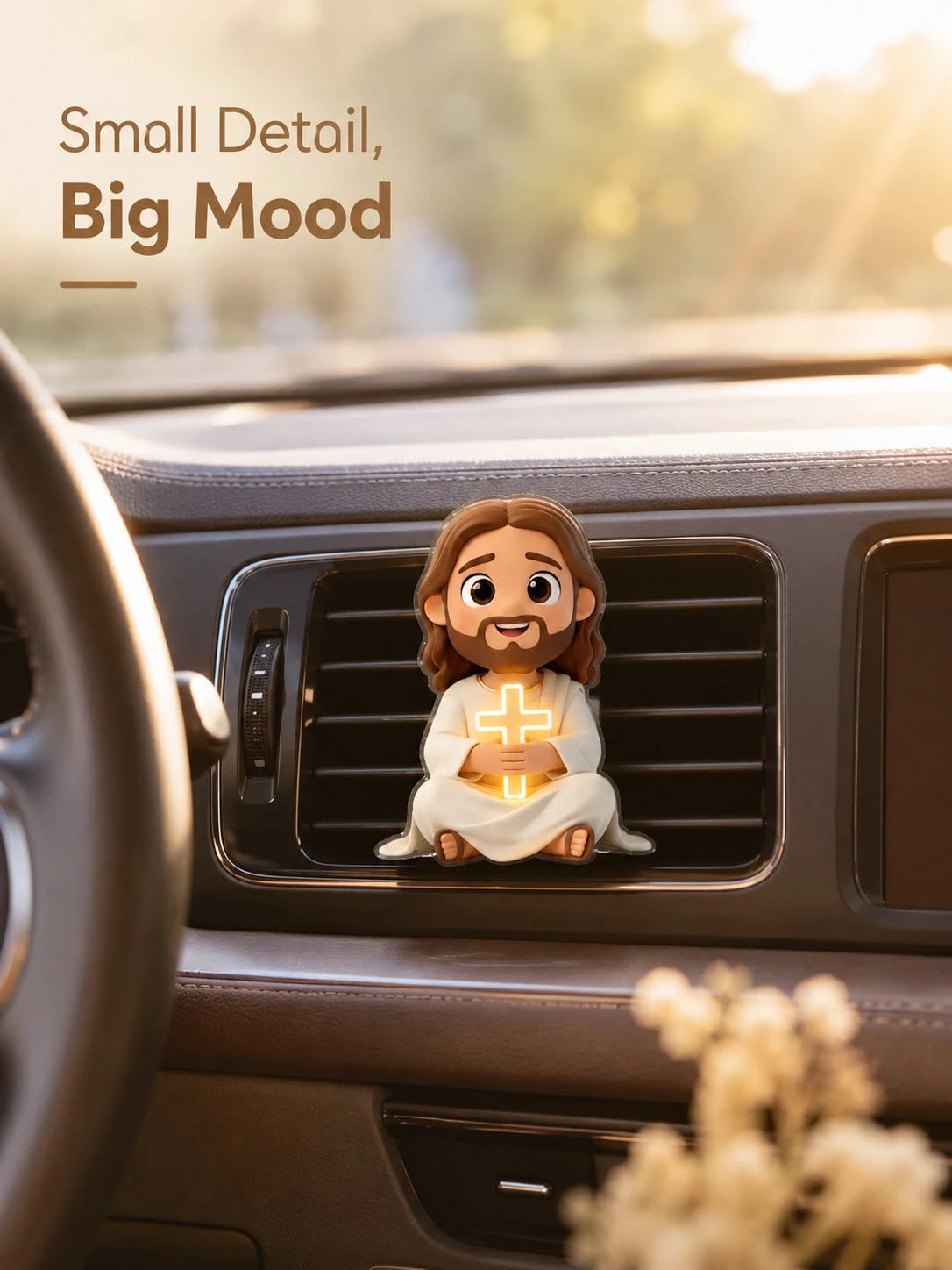 1/2pcs 2D Jesus Holding Cross Pattern Car Air Vent Clip Decor, Aromatherapy Diffuser, Cute Car Accessory, Holiday Birthday Gift, Car Accessories