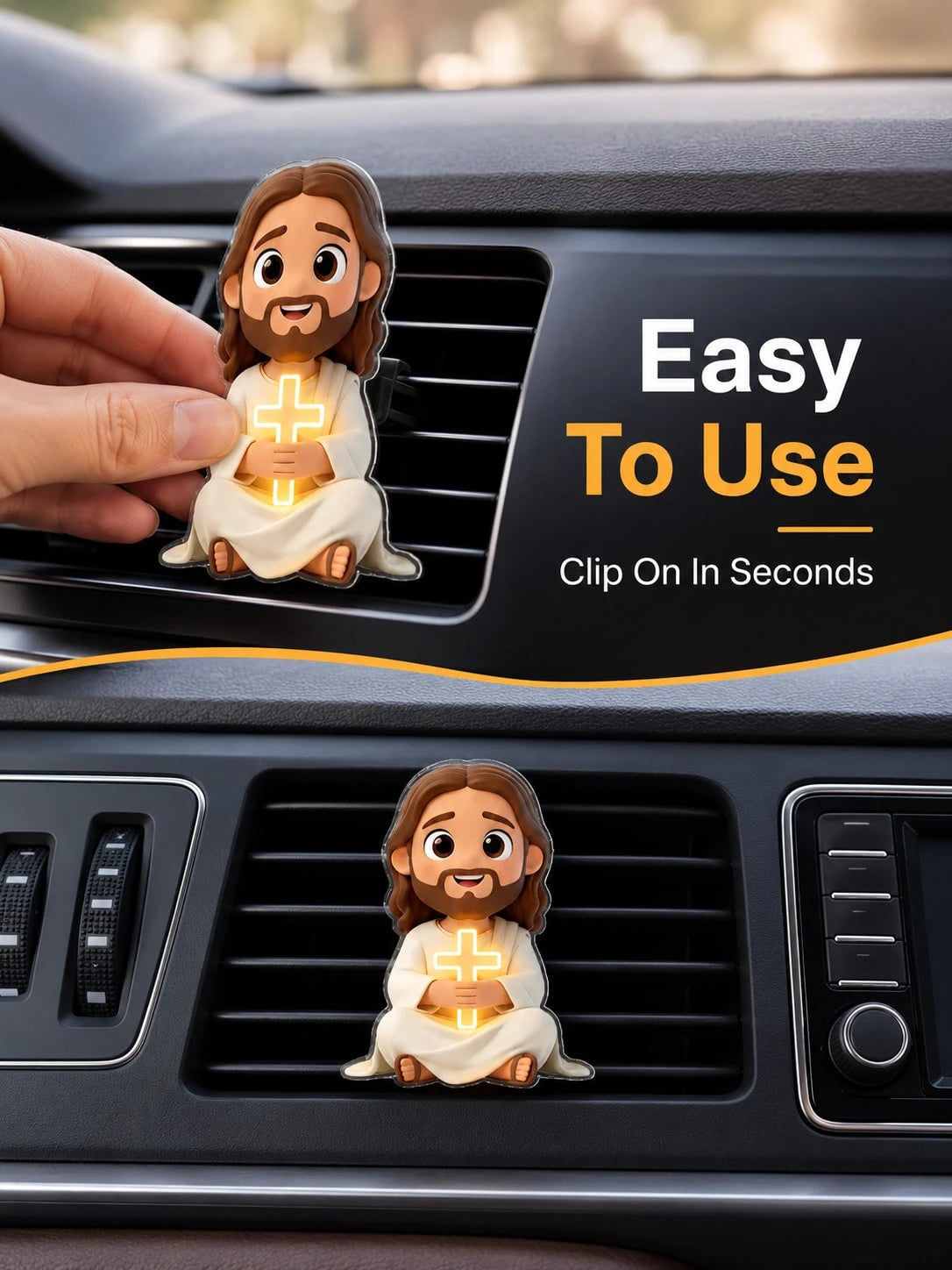1/2pcs 2D Jesus Holding Cross Pattern Car Air Vent Clip Decor, Aromatherapy Diffuser, Cute Car Accessory, Holiday Birthday Gift, Car Accessories