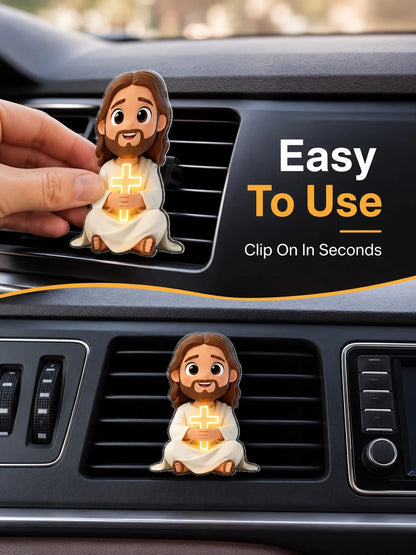 1/2pcs 2D Jesus Holding Cross Pattern Car Air Vent Clip Decor, Aromatherapy Diffuser, Cute Car Accessory, Holiday Birthday Gift, Car Accessories