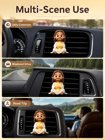1/2pcs 2D Jesus Holding Cross Pattern Car Air Vent Clip Decor, Aromatherapy Diffuser, Cute Car Accessory, Holiday Birthday Gift, Car Accessories