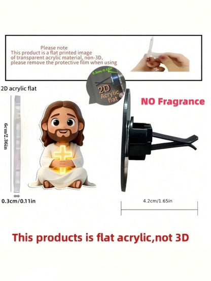 1/2pcs 2D Jesus Holding Cross Pattern Car Air Vent Clip Decor, Aromatherapy Diffuser, Cute Car Accessory, Holiday Birthday Gift, Car Accessories