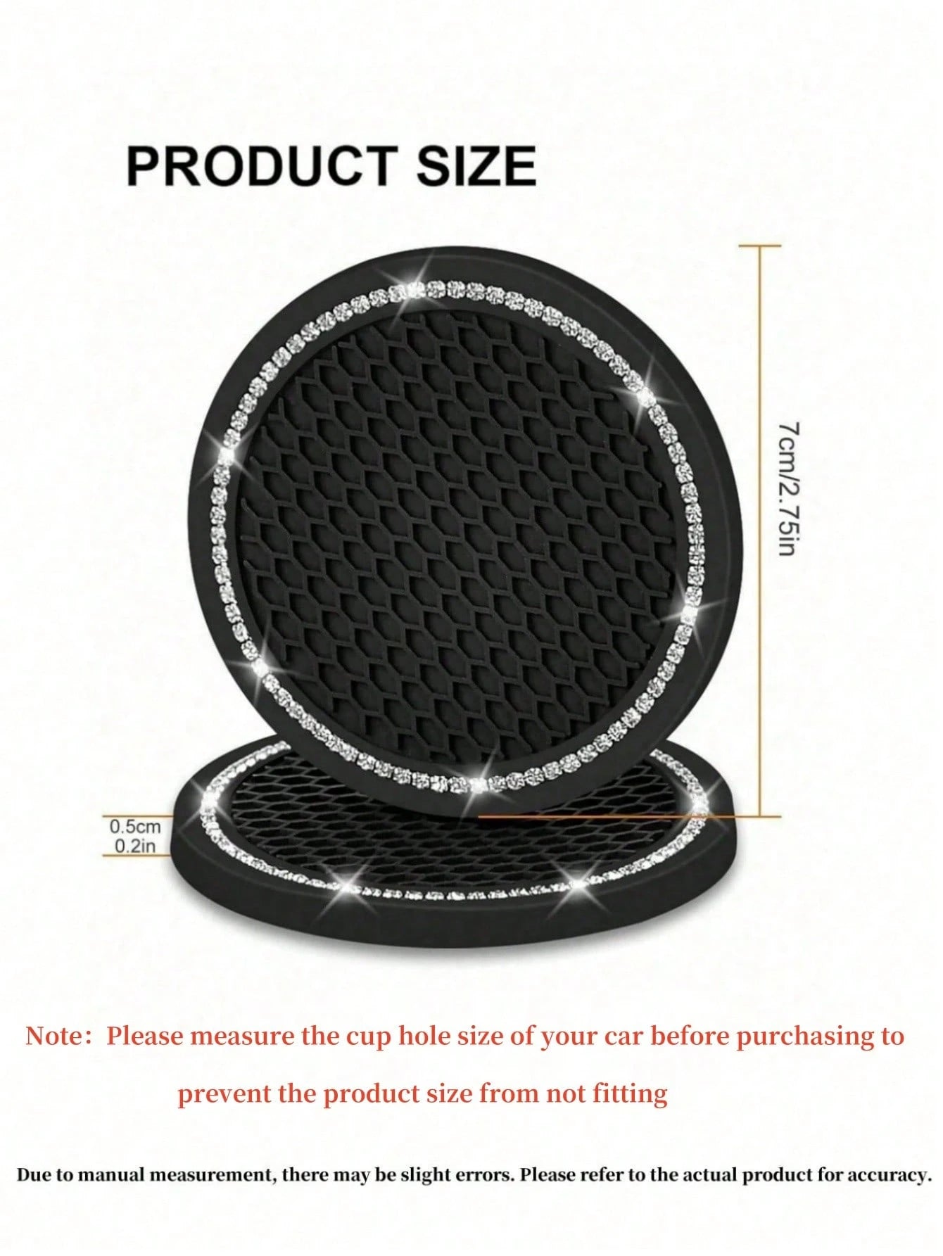 1/2pcs Car Cup Holder Coasters, Shiny Cup Holder Insert Coasters, Universal Anti-Slip Car Cup Holder Decorative Silicone Cup Mats, Car Interior Pad, 7cm/2.75" Soft Crystal Rhinestone Rubber Coaster Se