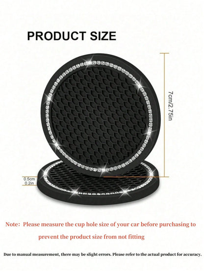 1/2pcs Car Cup Holder Coasters, Shiny Cup Holder Insert Coasters, Universal Anti-Slip Car Cup Holder Decorative Silicone Cup Mats, Car Interior Pad, 7cm/2.75" Soft Crystal Rhinestone Rubber Coaster Se
