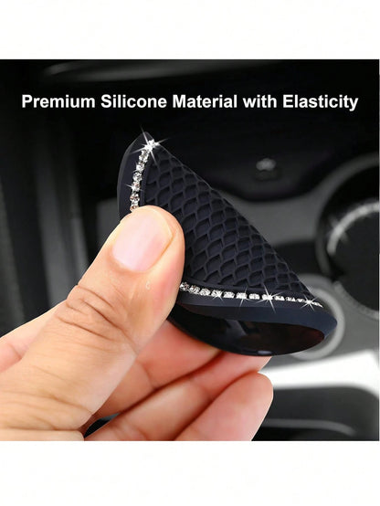 1/2pcs Car Cup Holder Coasters, Shiny Cup Holder Insert Coasters, Universal Anti-Slip Car Cup Holder Decorative Silicone Cup Mats, Car Interior Pad, 7cm/2.75" Soft Crystal Rhinestone Rubber Coaster Se