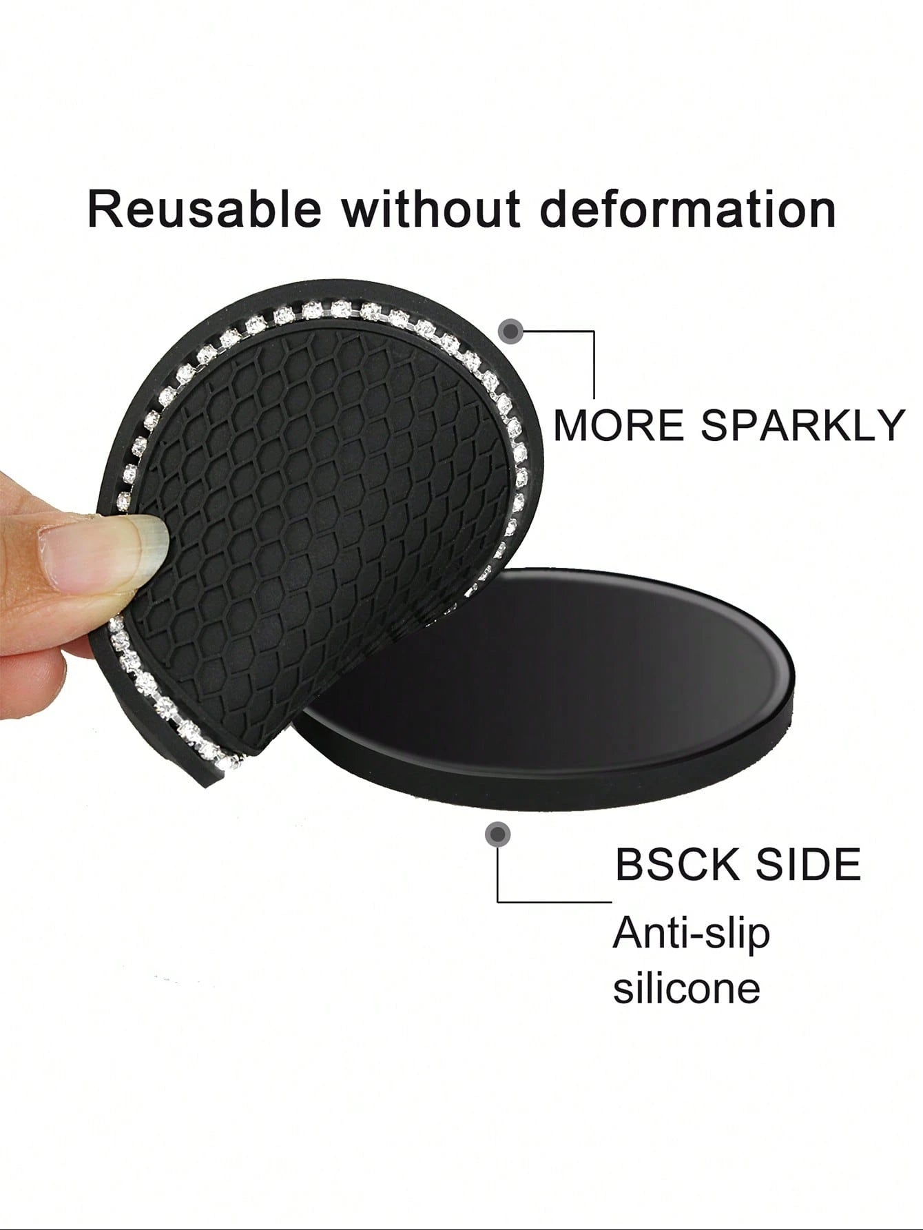 1/2pcs Car Cup Holder Coasters, Shiny Cup Holder Insert Coasters, Universal Anti-Slip Car Cup Holder Decorative Silicone Cup Mats, Car Interior Pad, 7cm/2.75" Soft Crystal Rhinestone Rubber Coaster Se