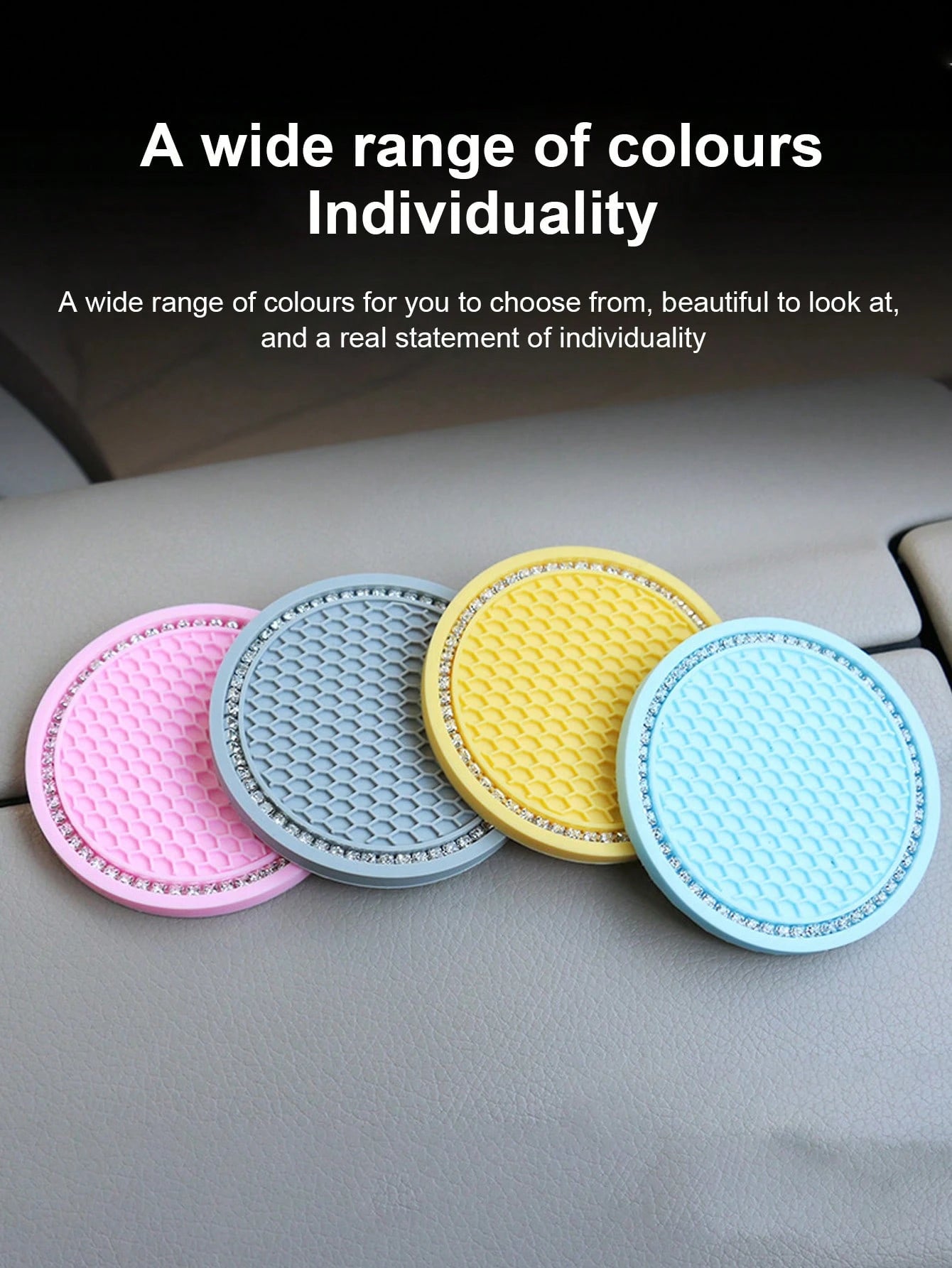 1/2pcs Car Cup Holder Coasters, Shiny Cup Holder Insert Coasters, Universal Anti-Slip Car Cup Holder Decorative Silicone Cup Mats, Car Interior Pad, 7cm/2.75" Soft Crystal Rhinestone Rubber Coaster Se