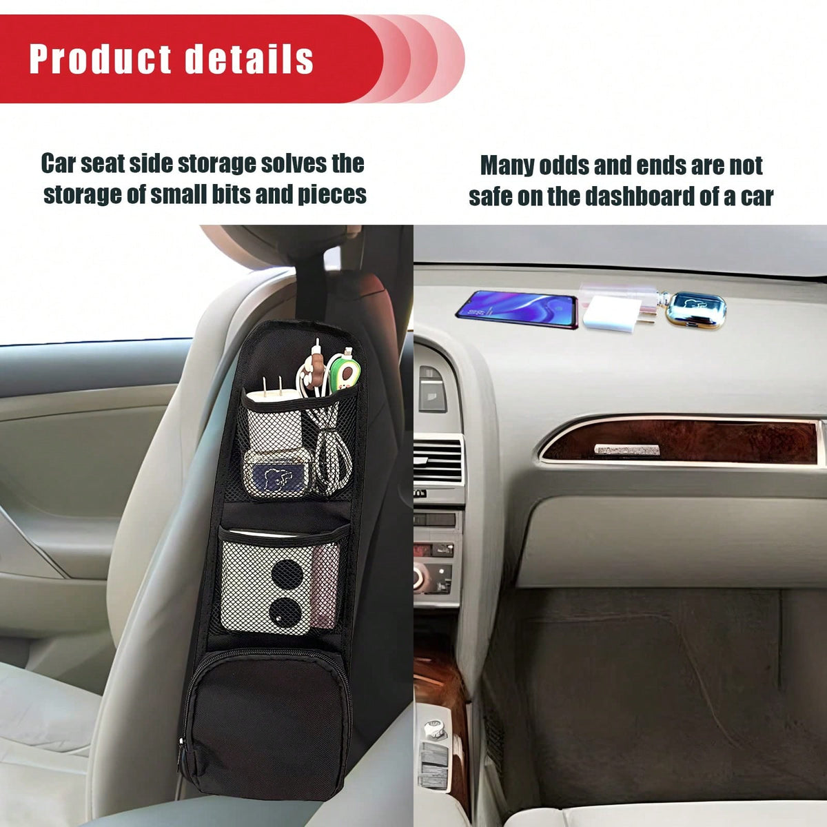 1/2pcs Car Seat Storage Bag, Automotive Seat Side Organizer Pocket, Multi-Pocket Mesh Pouch For Phone, Wallet, Glasses, Fit For Sedan, SUV, Truck, Women Car Accessories