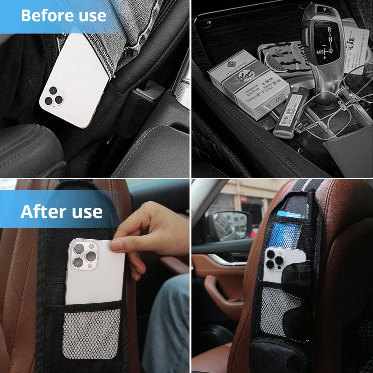 1/2pcs Car Seat Storage Bag, Automotive Seat Side Organizer Pocket, Multi-Pocket Mesh Pouch For Phone, Wallet, Glasses, Fit For Sedan, SUV, Truck, Women Car Accessories